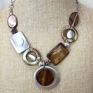 Chicos Multicolor Statement Necklace With Silver-Tone & Resin Accents Adjustable